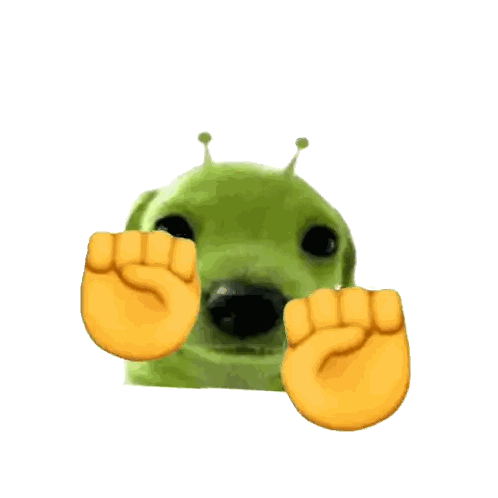 Green Dog Covering Face With Yellow Fist