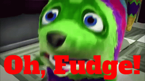 Green Dog with Blue Eyes Oh Fudge