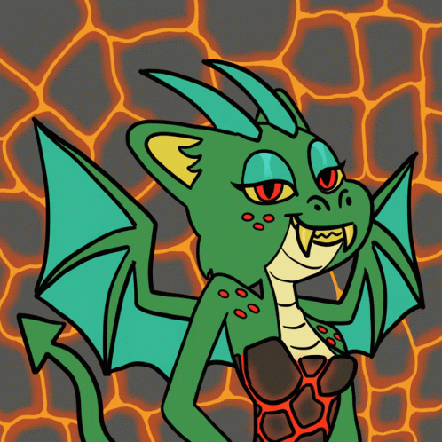 Green Dragon with Red Eyes and Fangs