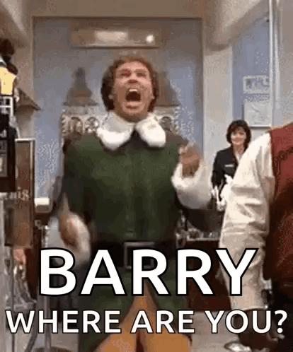 Green Elf Screaming in Store Asking Barry Where Are You