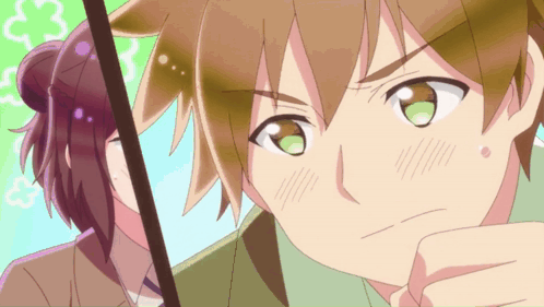Green-Eyed Boy And Purple-Haired Girl GIF