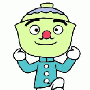 Green Face Red Nose Cartoon Character Blue Jacket Hat