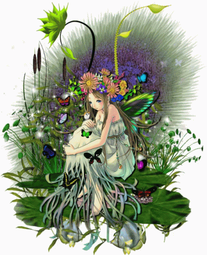 Green Fairy In Floral Garden GIF
