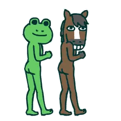 Green Frog and Brown Horse Standing