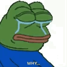 Green Frog Crying With Tears in Blue Shirt