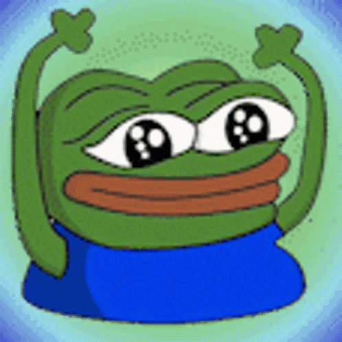 Green Frog in Blue Shirt Arms Up