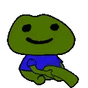 Green Frog in Blue Shirt Smiling