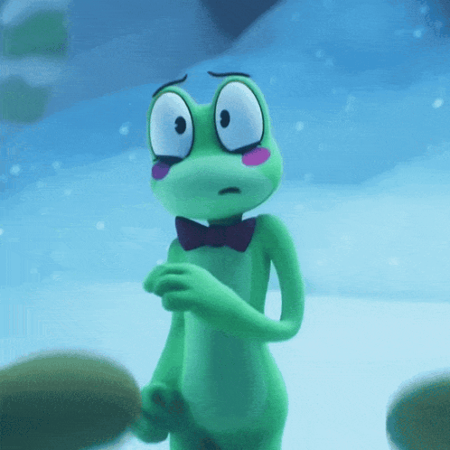 Green Frog in Purple Bow Tie Looking