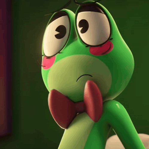 Green Frog in Red Bow Tie and Pink Nose