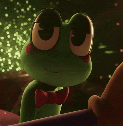 Green Frog in Red Bow Tie Looking
