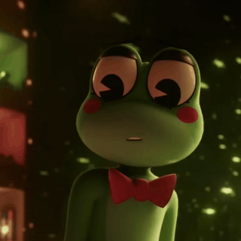 Green Frog in Red Bow Tie Smiling