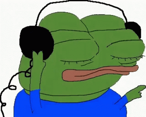 Green Frog Wearing Headphones Making Sad Face