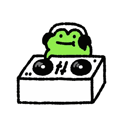Green Frog Wearing Headphones on DJ Mixer