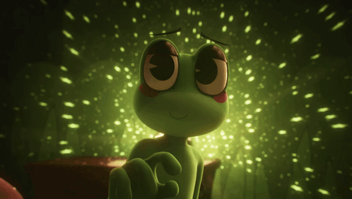 Green Frog With Big Eyes Looking Up at Starry Sky