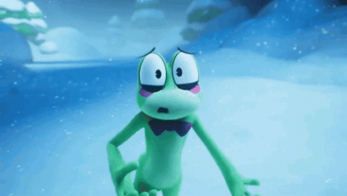 Green Frog With Bow Tie Standing in Snow