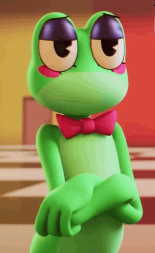 Green Frog With Pink Bow Tie Angry