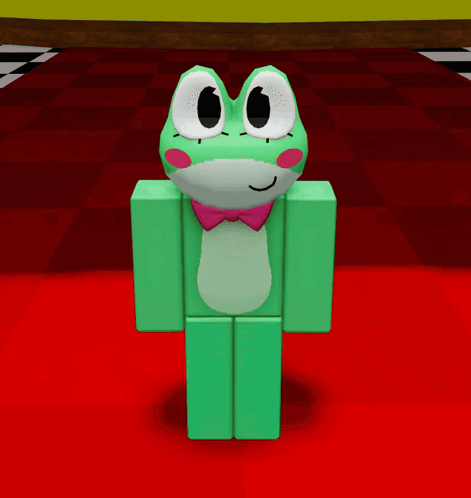 Green Frog With Pink Bow Tie on Red Floor