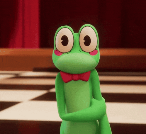 Green Frog With Red Bow Tie and Pink Cheeks