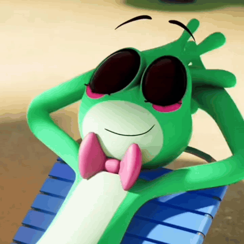 Green Frog With Sunglasses and Pink Bow Tie