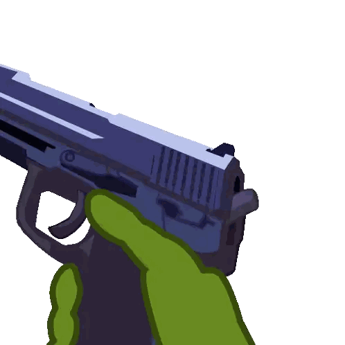 Green Glove Holding Gun