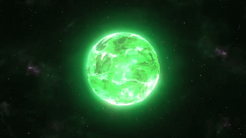 Green Glowing Planet Floating in Space