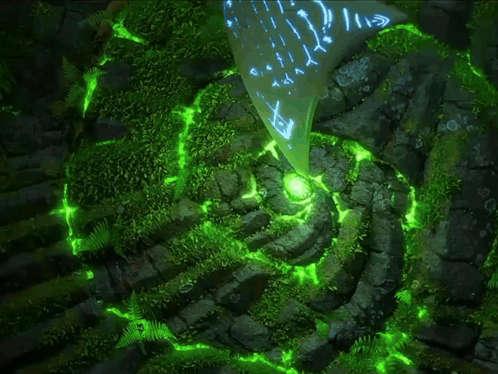 Green Glowing Swirl With Letters GIF