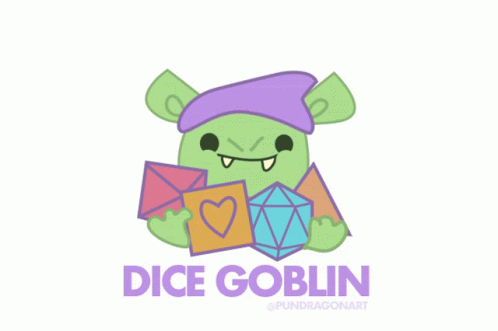 Green Goblin With Purple Hat Holding Dice and Envelopes
