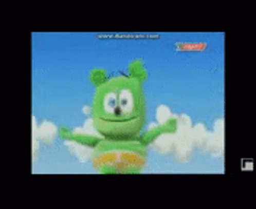 Green Gummy Bear in Clouds