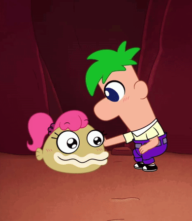 Green Hair Cartoon Touching Pink Hair Fish