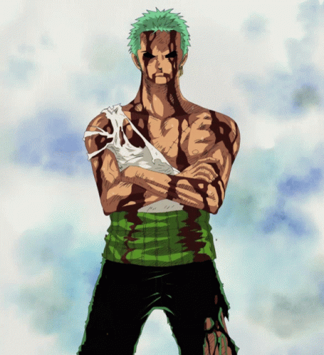 Green Hair Man Arms Crossed Bloody Face GIF