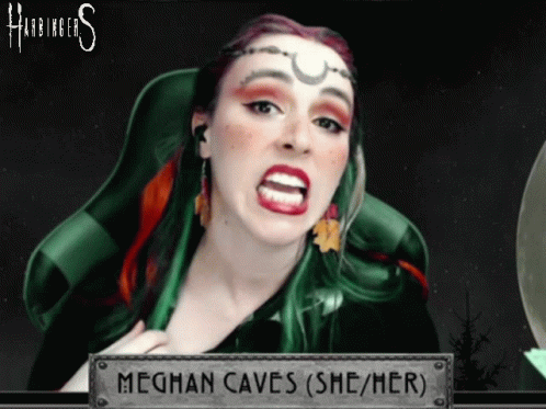 Green Hair Woman Behind Sign Meghan Caves (She Her) GIF