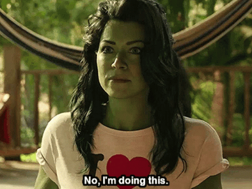 Green Hair Woman Saying No I'm Doing This
