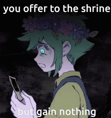 Green-Haired Boy Flowers: Offer To Shrine, Gain Nothing GIF