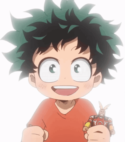 Green Haired Boy Holding All Might Figurine GIF