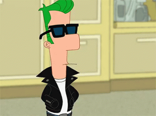 Green-Haired Cartoon In Black Jacket And Sunglasses GIF