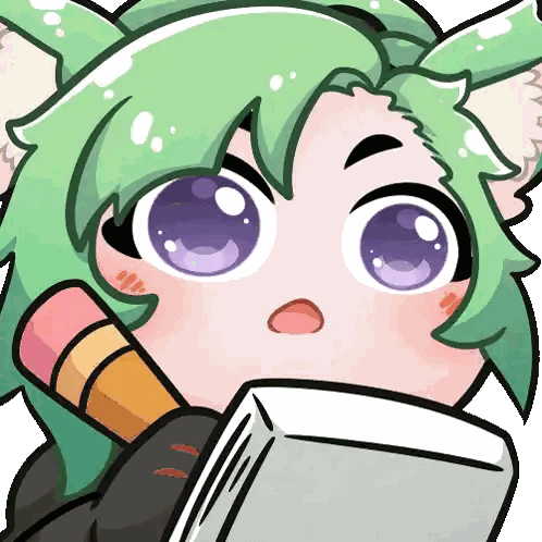 Green-Haired Character Holding Paper