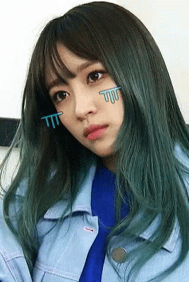 Green-Haired Girl Blue Jacket Blue Shirt