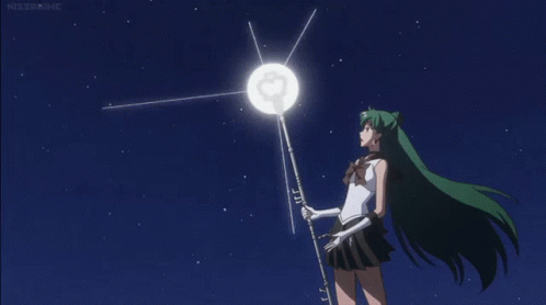 Green Haired Girl Next to White Heart Ball in Sky