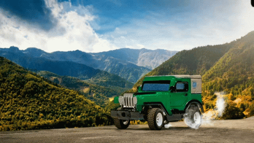 Green Jeep Animated Landscape GIF