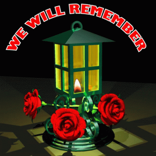 Green Lantern With Red Roses Saying We Will Remember GIF