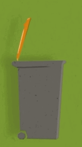 Green Lego Block Thrown Into Trash Can With Pencil
