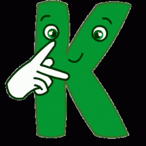 Green Letter K With Face And Hand Pointing GIF