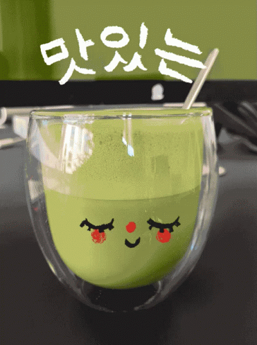 Green Liquid Cup With Face And Spoon GIF