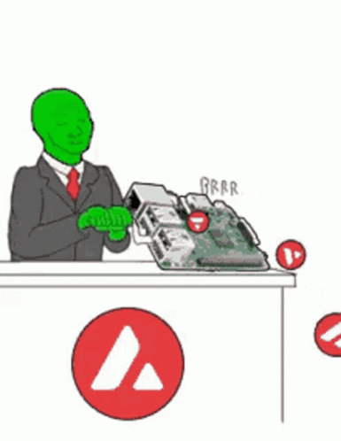 Green Man in Suit Sitting at Desk with Motherboard