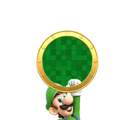 Green Mario Holding Pizza Luigi Logo