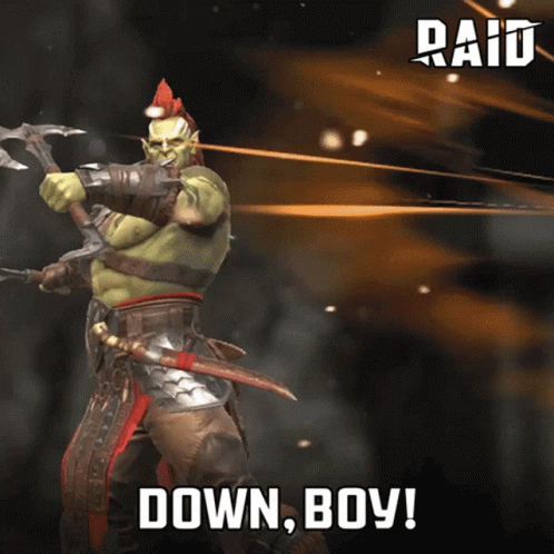 Green Orc Holding Sword And Axe Raid Advertisement GIF