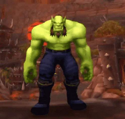 Green Orc in Front of Building