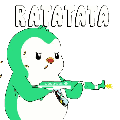 Green Penguin Holding Abstract Weapon