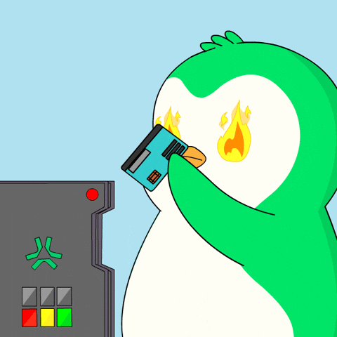 Green Penguin Holding Credit Card GIF