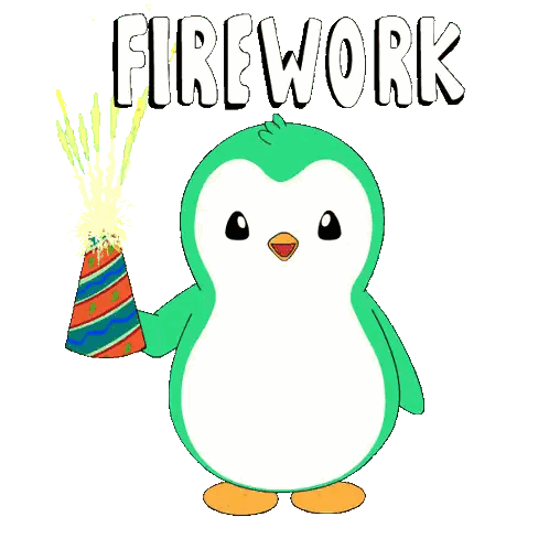 Green Penguin Holding Firework Cone